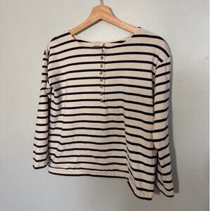 Women's Size XS Sézane Gatsby Marinière Striped Button Up Henley 3/4 Sleeve Top